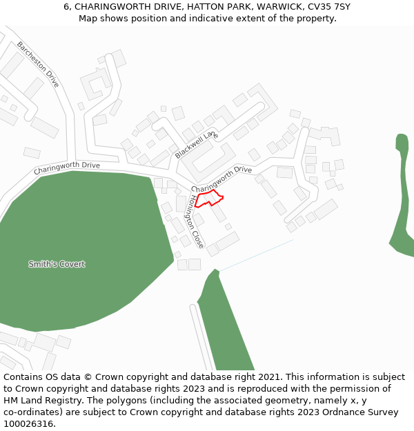 6, CHARINGWORTH DRIVE, HATTON PARK, WARWICK, CV35 7SY: Location map and indicative extent of plot