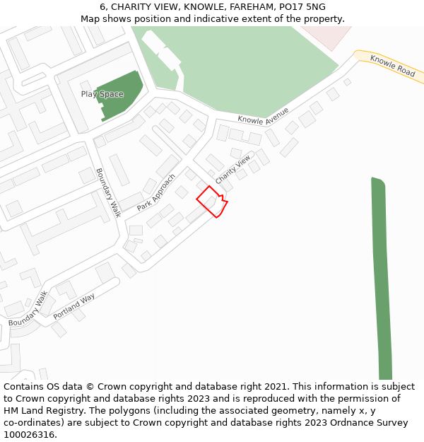 6, CHARITY VIEW, KNOWLE, FAREHAM, PO17 5NG: Location map and indicative extent of plot