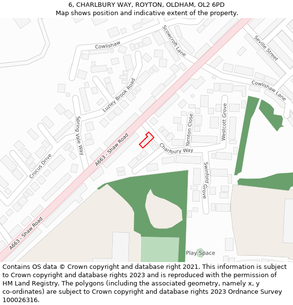 6, CHARLBURY WAY, ROYTON, OLDHAM, OL2 6PD: Location map and indicative extent of plot