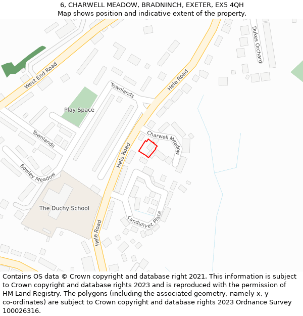 6, CHARWELL MEADOW, BRADNINCH, EXETER, EX5 4QH: Location map and indicative extent of plot