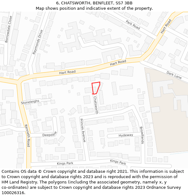 6, CHATSWORTH, BENFLEET, SS7 3BB: Location map and indicative extent of plot