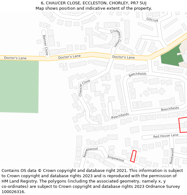 6, CHAUCER CLOSE, ECCLESTON, CHORLEY, PR7 5UJ: Location map and indicative extent of plot