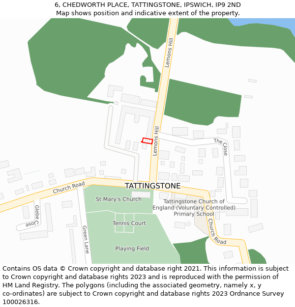 6, CHEDWORTH PLACE, TATTINGSTONE, IPSWICH, IP9 2ND: Location map and indicative extent of plot
