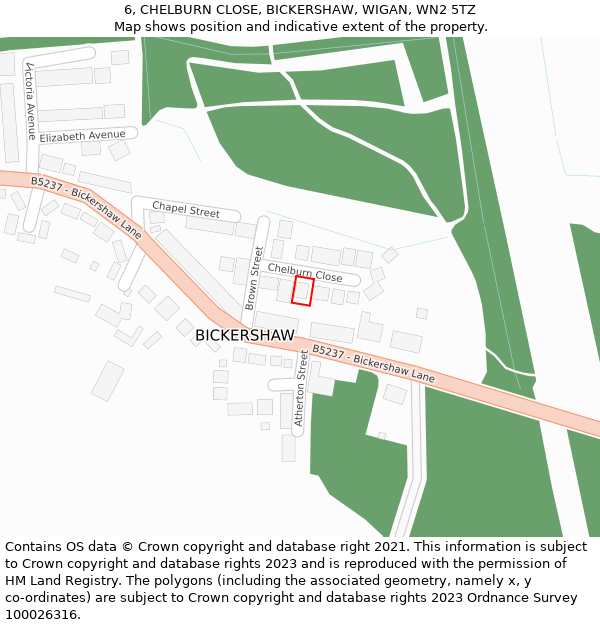 6, CHELBURN CLOSE, BICKERSHAW, WIGAN, WN2 5TZ: Location map and indicative extent of plot