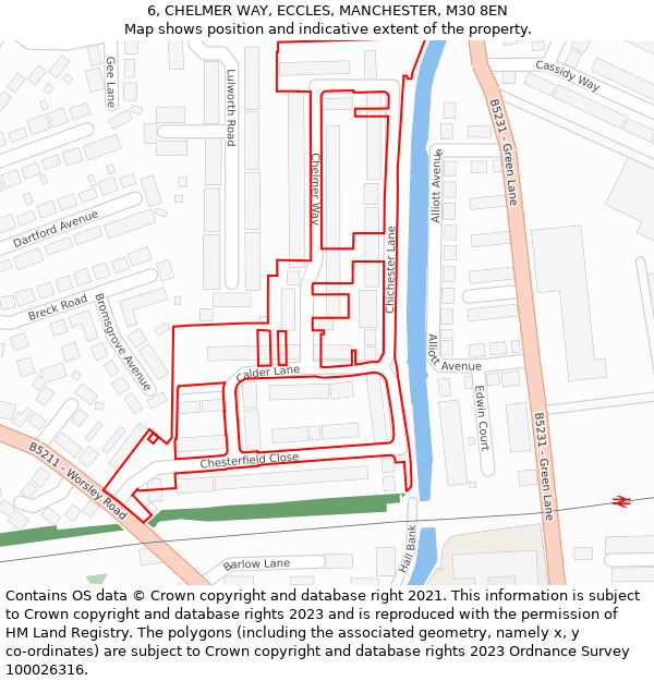 6, CHELMER WAY, ECCLES, MANCHESTER, M30 8EN: Location map and indicative extent of plot