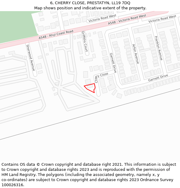 6, CHERRY CLOSE, PRESTATYN, LL19 7DQ: Location map and indicative extent of plot