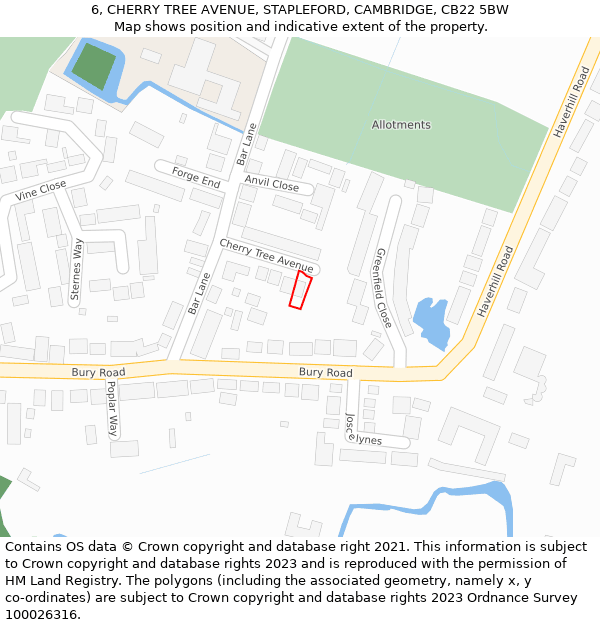 6, CHERRY TREE AVENUE, STAPLEFORD, CAMBRIDGE, CB22 5BW: Location map and indicative extent of plot