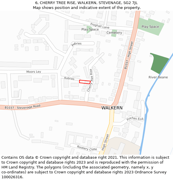 6, CHERRY TREE RISE, WALKERN, STEVENAGE, SG2 7JL: Location map and indicative extent of plot