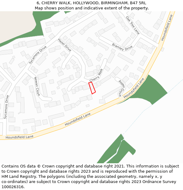 6, CHERRY WALK, HOLLYWOOD, BIRMINGHAM, B47 5RL: Location map and indicative extent of plot