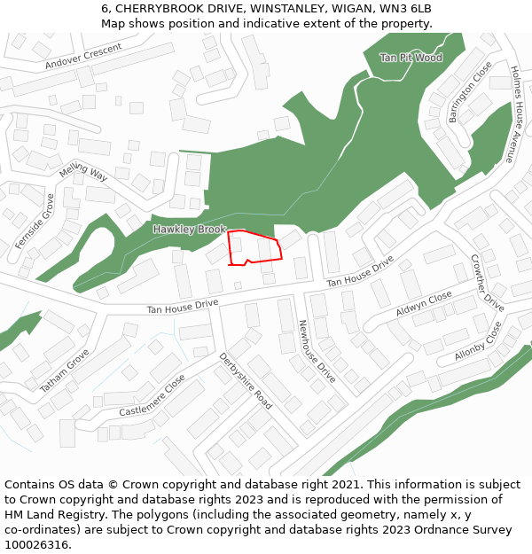 6, CHERRYBROOK DRIVE, WINSTANLEY, WIGAN, WN3 6LB: Location map and indicative extent of plot