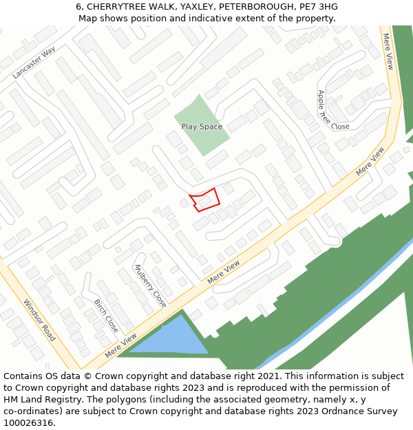 6, CHERRYTREE WALK, YAXLEY, PETERBOROUGH, PE7 3HG: Location map and indicative extent of plot