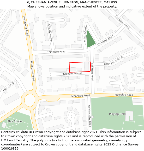 6, CHESHAM AVENUE, URMSTON, MANCHESTER, M41 8SS: Location map and indicative extent of plot