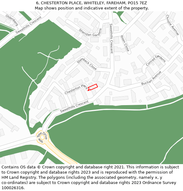 6, CHESTERTON PLACE, WHITELEY, FAREHAM, PO15 7EZ: Location map and indicative extent of plot