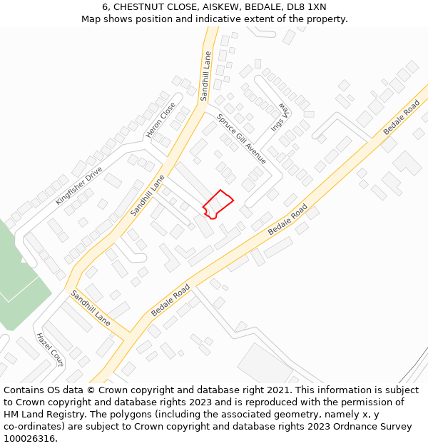 6, CHESTNUT CLOSE, AISKEW, BEDALE, DL8 1XN: Location map and indicative extent of plot