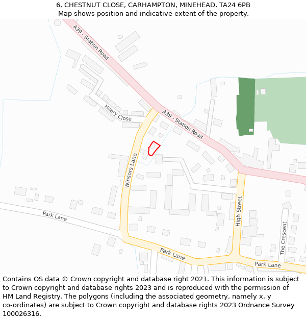 6, CHESTNUT CLOSE, CARHAMPTON, MINEHEAD, TA24 6PB: Location map and indicative extent of plot