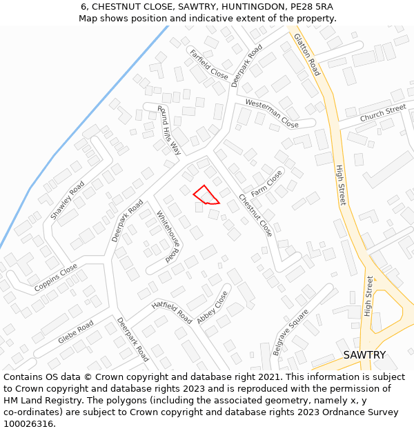 6, CHESTNUT CLOSE, SAWTRY, HUNTINGDON, PE28 5RA: Location map and indicative extent of plot