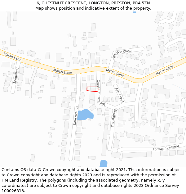 6, CHESTNUT CRESCENT, LONGTON, PRESTON, PR4 5ZN: Location map and indicative extent of plot