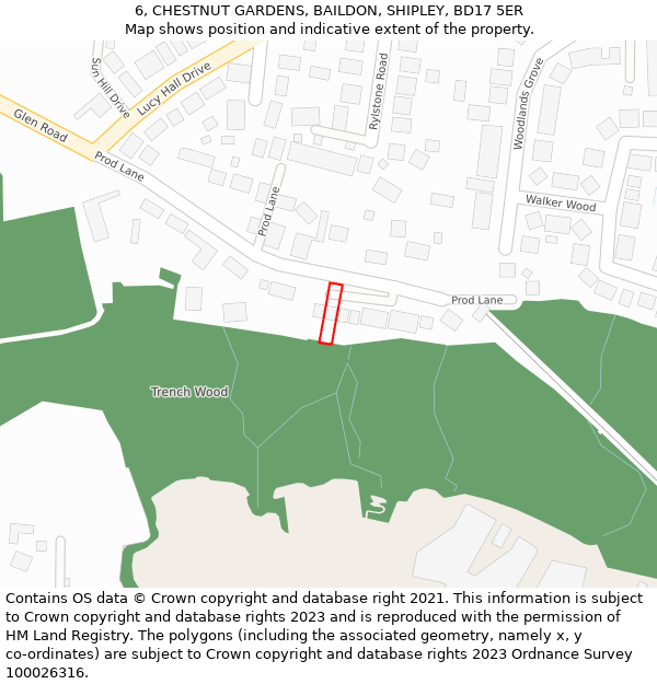 6, CHESTNUT GARDENS, BAILDON, SHIPLEY, BD17 5ER: Location map and indicative extent of plot