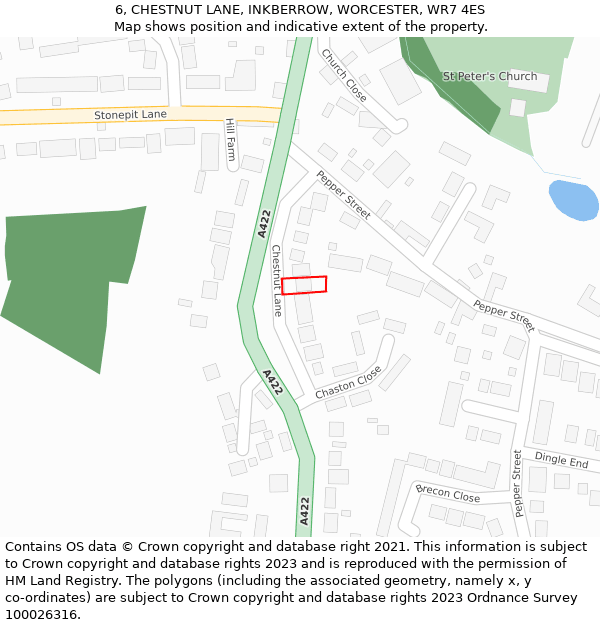 6, CHESTNUT LANE, INKBERROW, WORCESTER, WR7 4ES: Location map and indicative extent of plot