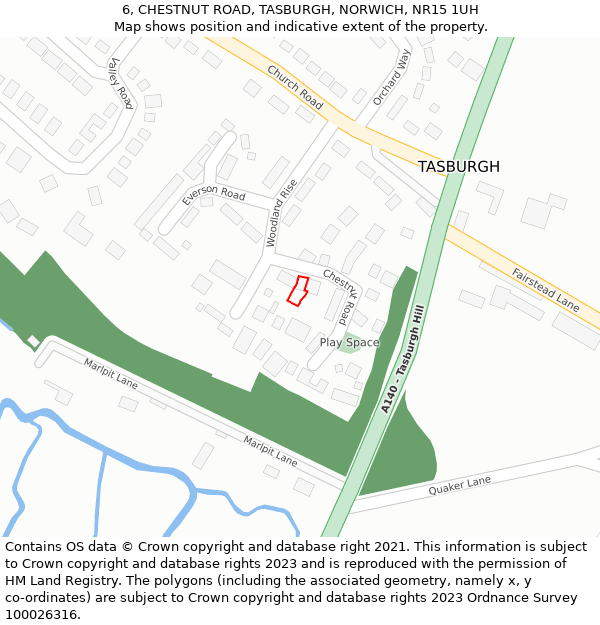 6, CHESTNUT ROAD, TASBURGH, NORWICH, NR15 1UH: Location map and indicative extent of plot