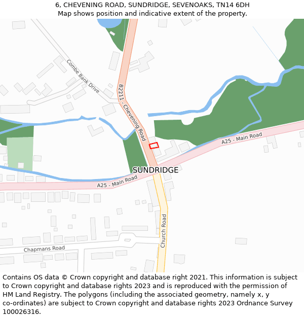 6, CHEVENING ROAD, SUNDRIDGE, SEVENOAKS, TN14 6DH: Location map and indicative extent of plot