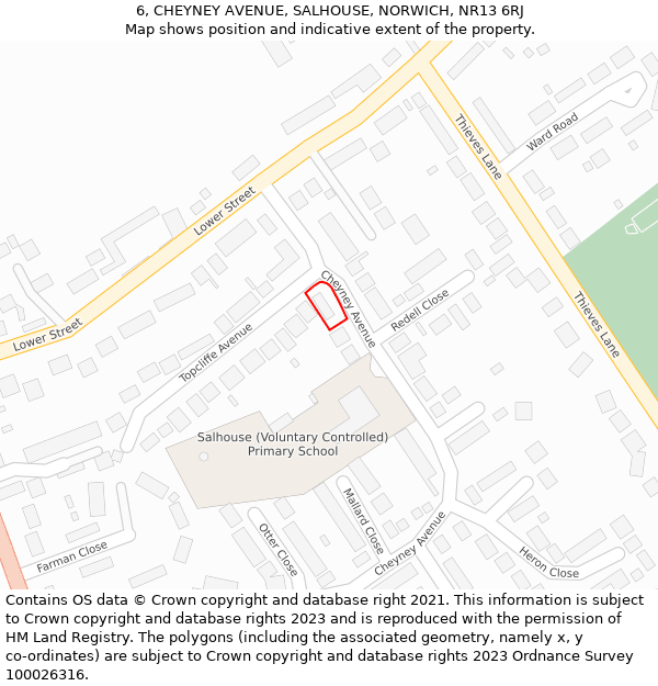 6, CHEYNEY AVENUE, SALHOUSE, NORWICH, NR13 6RJ: Location map and indicative extent of plot