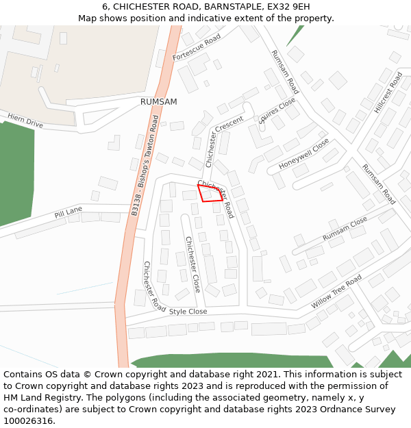 6, CHICHESTER ROAD, BARNSTAPLE, EX32 9EH: Location map and indicative extent of plot