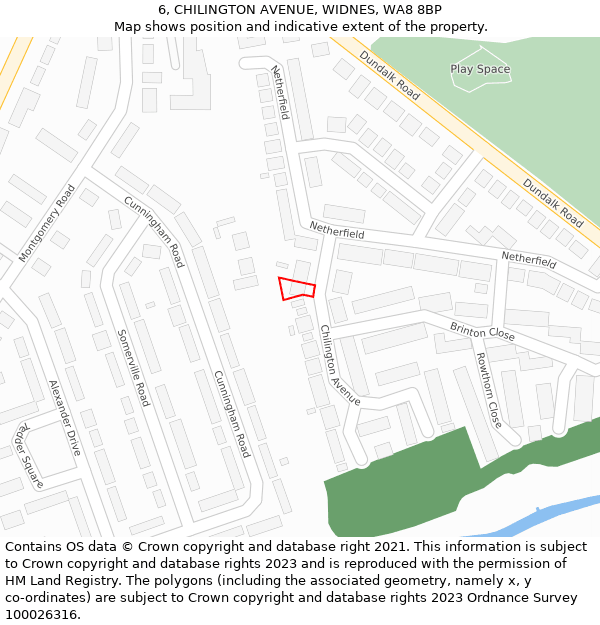 6, CHILINGTON AVENUE, WIDNES, WA8 8BP: Location map and indicative extent of plot