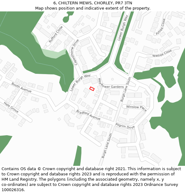 6, CHILTERN MEWS, CHORLEY, PR7 3TN: Location map and indicative extent of plot