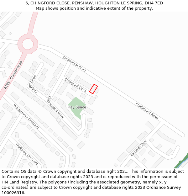 6, CHINGFORD CLOSE, PENSHAW, HOUGHTON LE SPRING, DH4 7ED: Location map and indicative extent of plot