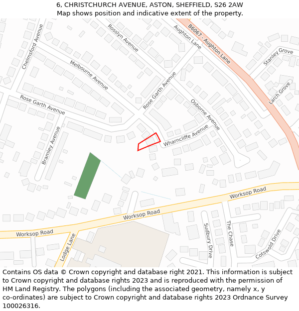 6, CHRISTCHURCH AVENUE, ASTON, SHEFFIELD, S26 2AW: Location map and indicative extent of plot