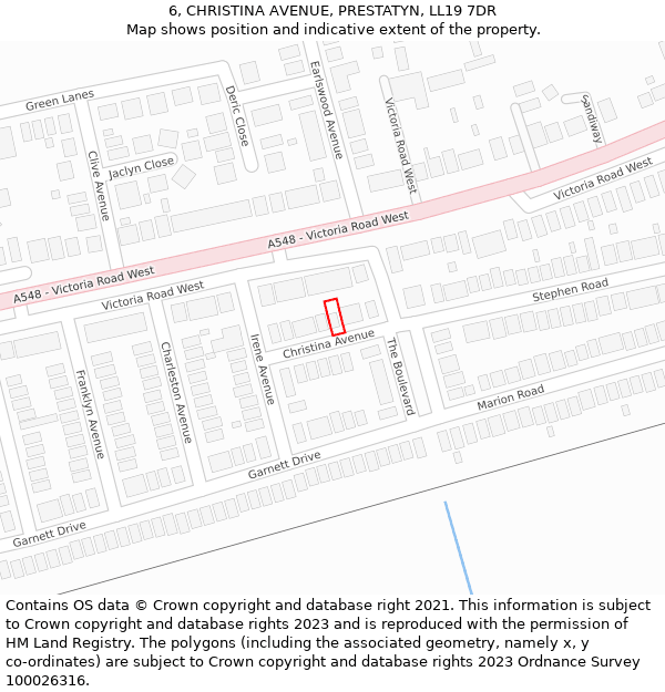 6, CHRISTINA AVENUE, PRESTATYN, LL19 7DR: Location map and indicative extent of plot