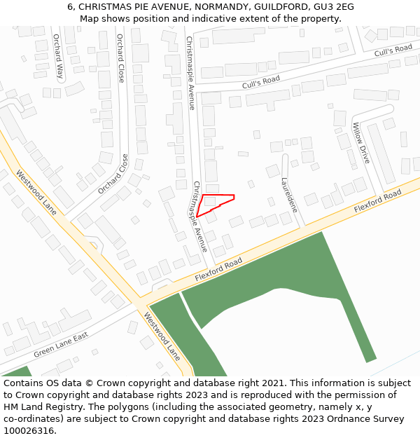 6, CHRISTMAS PIE AVENUE, NORMANDY, GUILDFORD, GU3 2EG: Location map and indicative extent of plot