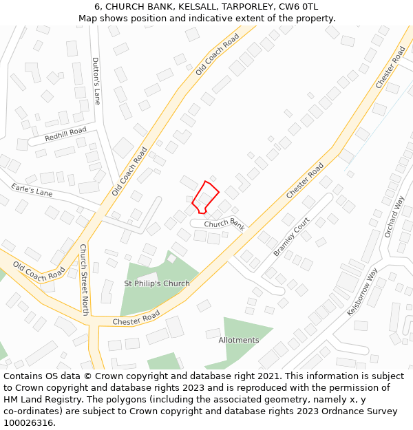 6, CHURCH BANK, KELSALL, TARPORLEY, CW6 0TL: Location map and indicative extent of plot