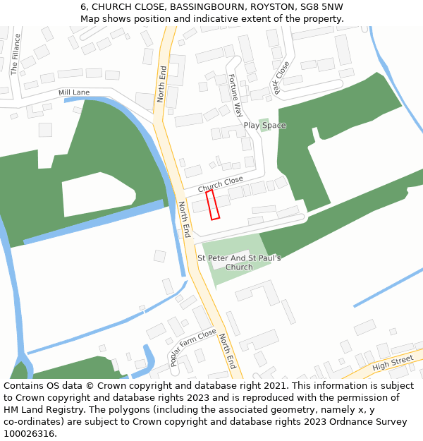 6, CHURCH CLOSE, BASSINGBOURN, ROYSTON, SG8 5NW: Location map and indicative extent of plot