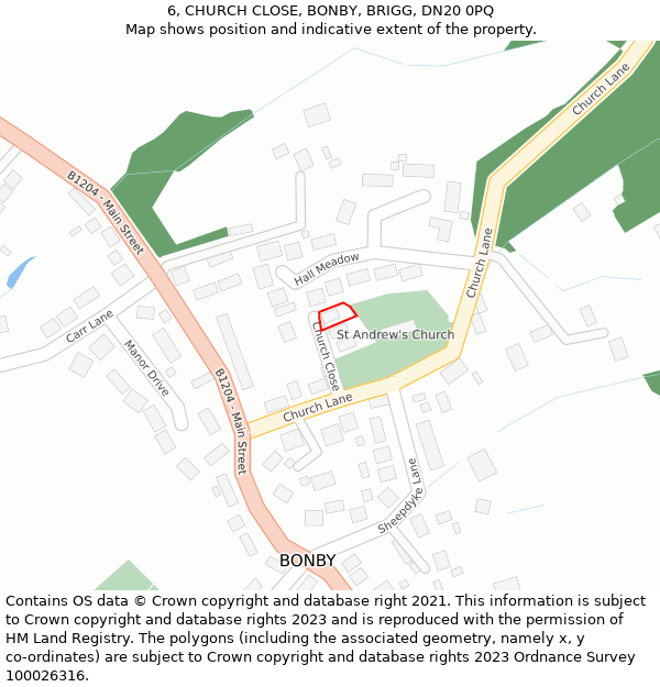 6, CHURCH CLOSE, BONBY, BRIGG, DN20 0PQ: Location map and indicative extent of plot