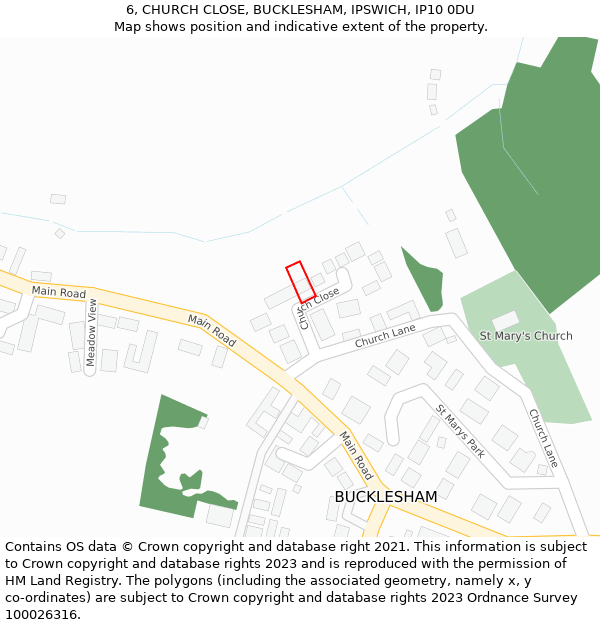 6, CHURCH CLOSE, BUCKLESHAM, IPSWICH, IP10 0DU: Location map and indicative extent of plot