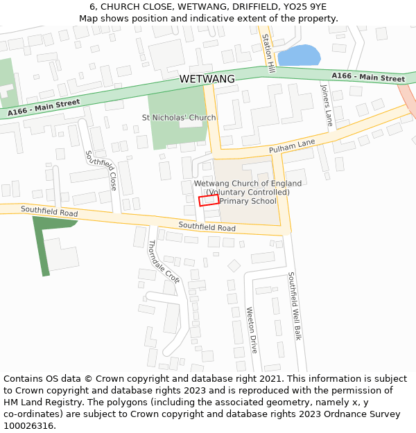 6, CHURCH CLOSE, WETWANG, DRIFFIELD, YO25 9YE: Location map and indicative extent of plot