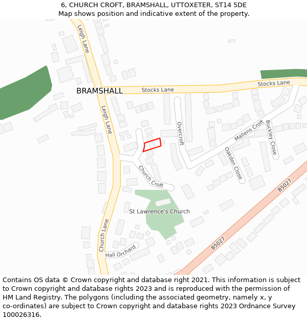 6, CHURCH CROFT, BRAMSHALL, UTTOXETER, ST14 5DE: Location map and indicative extent of plot