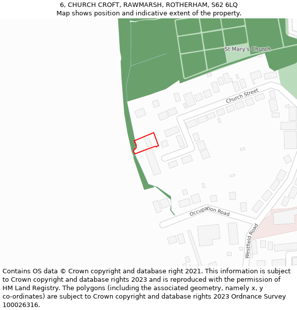 6, CHURCH CROFT, RAWMARSH, ROTHERHAM, S62 6LQ: Location map and indicative extent of plot