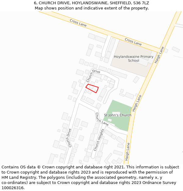 6, CHURCH DRIVE, HOYLANDSWAINE, SHEFFIELD, S36 7LZ: Location map and indicative extent of plot