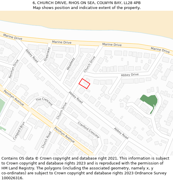 6, CHURCH DRIVE, RHOS ON SEA, COLWYN BAY, LL28 4PB: Location map and indicative extent of plot