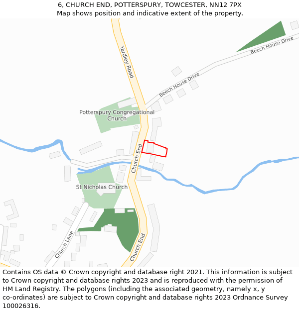 6, CHURCH END, POTTERSPURY, TOWCESTER, NN12 7PX: Location map and indicative extent of plot