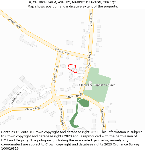 6, CHURCH FARM, ASHLEY, MARKET DRAYTON, TF9 4QT: Location map and indicative extent of plot