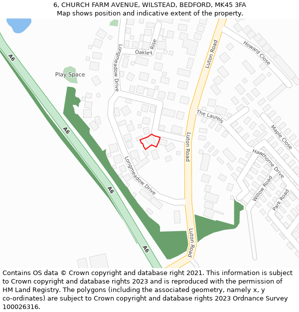 6, CHURCH FARM AVENUE, WILSTEAD, BEDFORD, MK45 3FA: Location map and indicative extent of plot