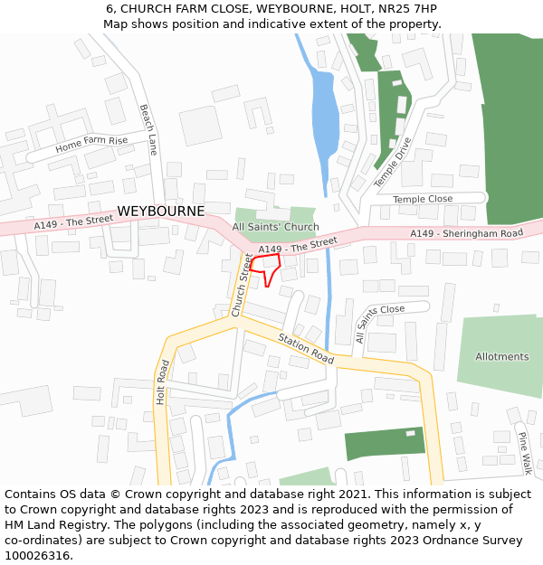 6, CHURCH FARM CLOSE, WEYBOURNE, HOLT, NR25 7HP: Location map and indicative extent of plot