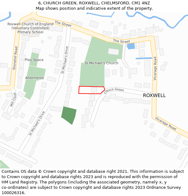 6, CHURCH GREEN, ROXWELL, CHELMSFORD, CM1 4NZ: Location map and indicative extent of plot