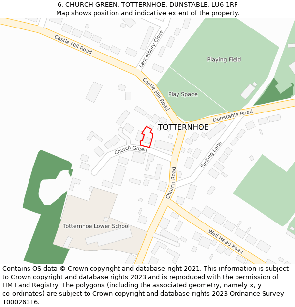 6, CHURCH GREEN, TOTTERNHOE, DUNSTABLE, LU6 1RF: Location map and indicative extent of plot