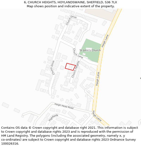 6, CHURCH HEIGHTS, HOYLANDSWAINE, SHEFFIELD, S36 7LX: Location map and indicative extent of plot