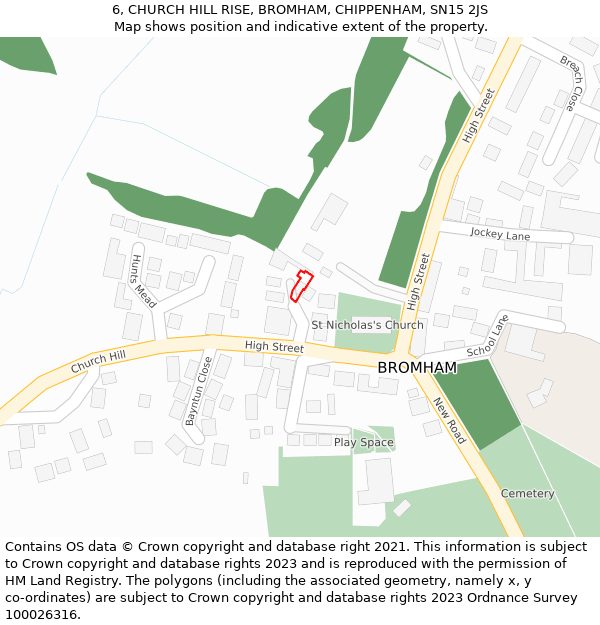 6, CHURCH HILL RISE, BROMHAM, CHIPPENHAM, SN15 2JS: Location map and indicative extent of plot